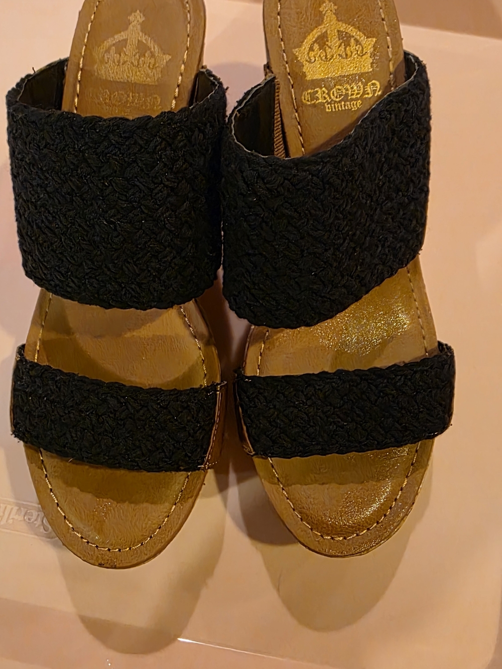 Crown Vintage Black Braided Double-Strap Slide Sandals